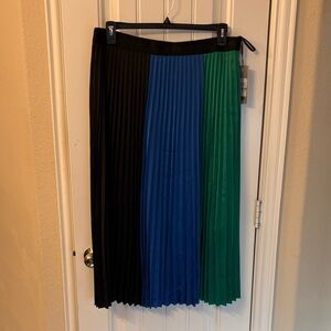 Karl Lagerfeld Black, Blue, and Green Pleated Midi Skirt